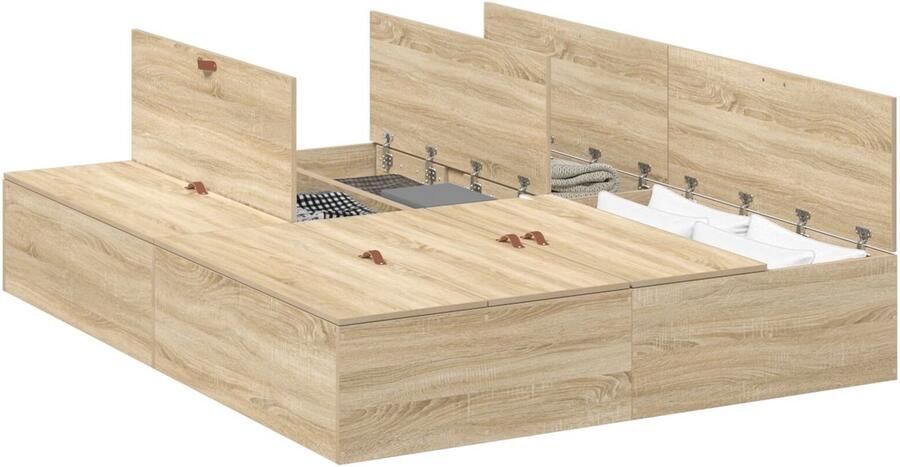 VidaXL Bedframe met opslag Sonoma eiken 160 x 200 cm Bewerkt hout - Foto 4