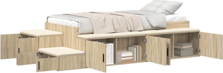 VidaXL Opslag Bed Sonoma eik Bewerkt hout 90 x 190 cm Opslag Bedframe - Foto 3