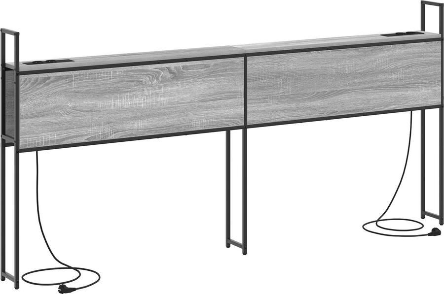 VidaXL Opslage hoofdbord met oplaadstation Grijs sonoma 180 cm