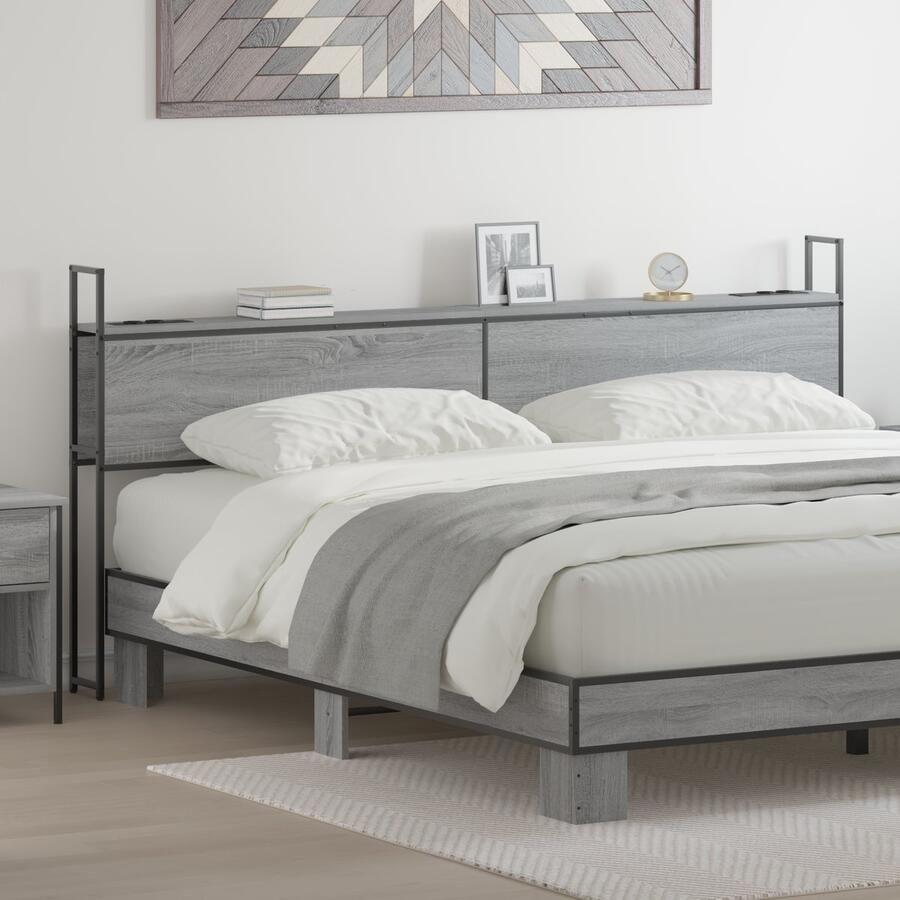 VidaXL Opslage hoofdbord met oplaadstation Grijs sonoma 200 cm