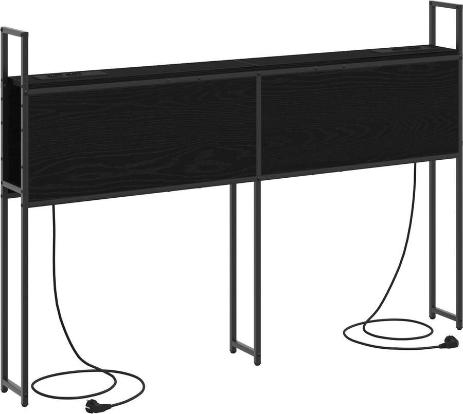 VidaXL Opslage hoofdbord met oplaadstation Zwart eiken 135 cm