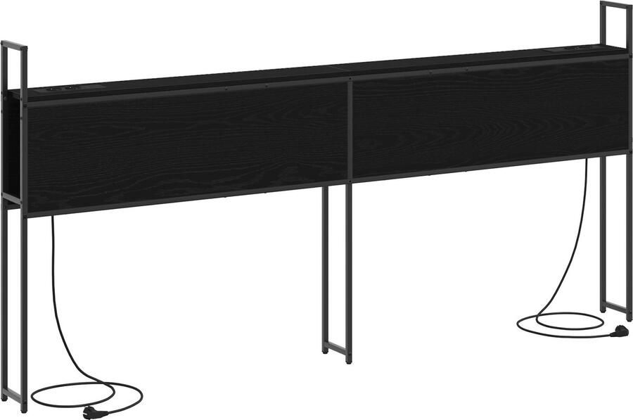 VidaXL Opslage hoofdbord met oplaadstation Zwart eiken 180 cm