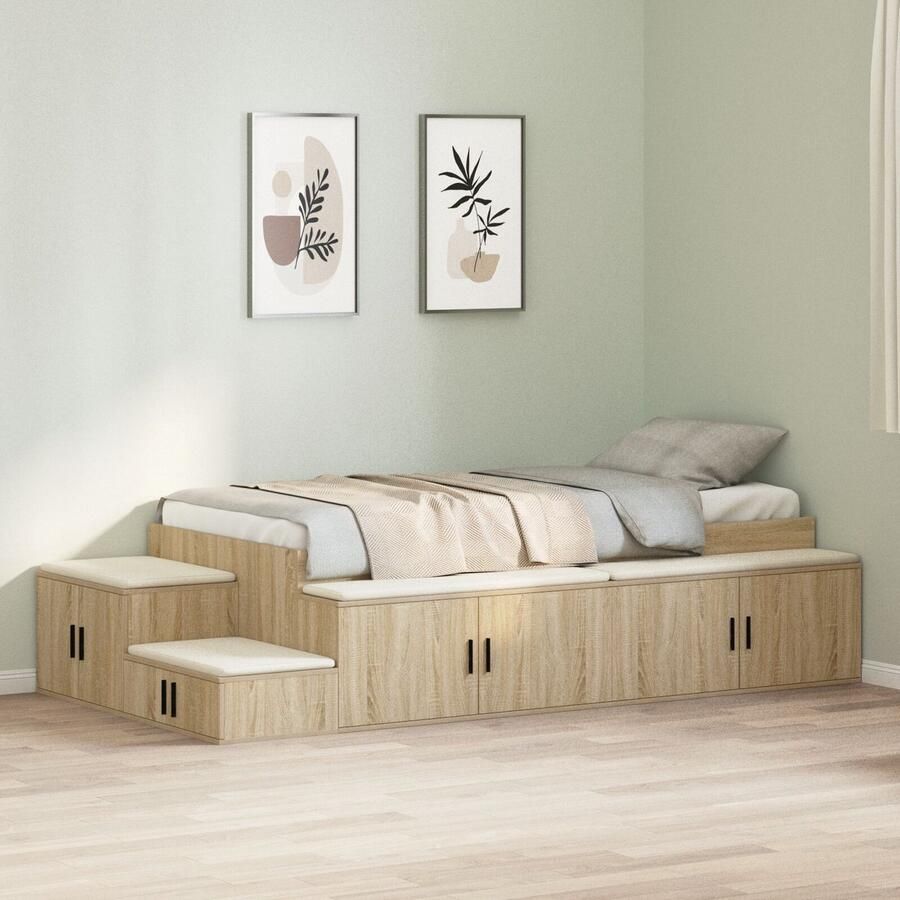 VidaXL Opslag Bed Sonoma eik Bewerkt hout 90 x 190 cm Opslag Bedframe
