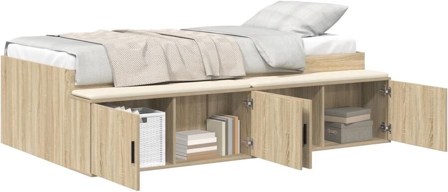 VidaXL Opbergbedframe met opslag Sonoma eiken 75 x 190 cm Bewerkt hout - Foto 3