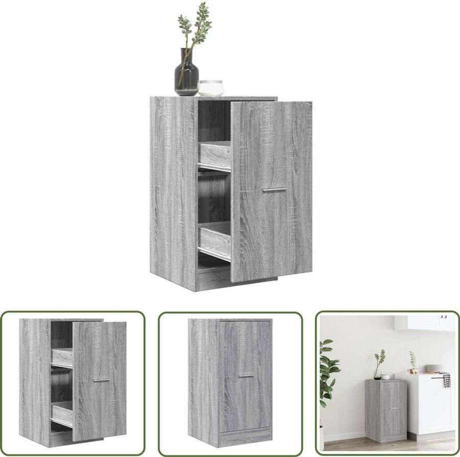 The Living Store Apothekerskast 40x41x77 5 cm bewerkt hout grijs sonoma eiken Apotheekkast Opslagkast Boekenplank Houten Kast Grijze Kast