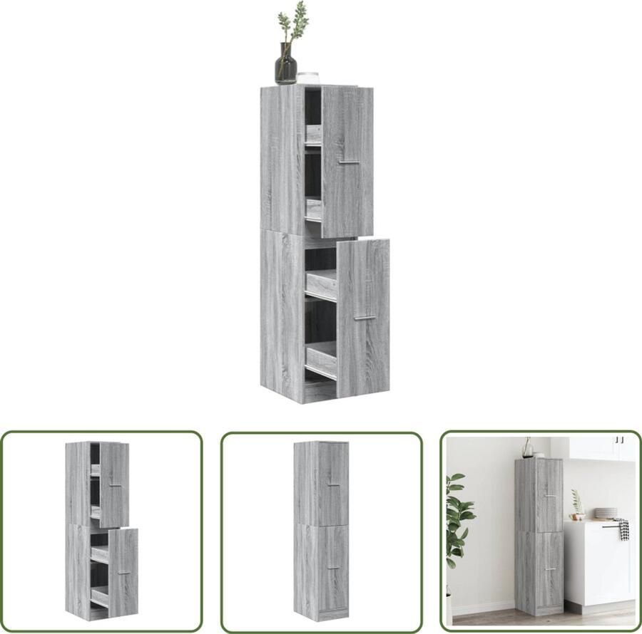 VidaXL Apothekerskast 30x41x144 5 cm bewerkt hout grijs sonoma eiken Apotheker Kast Opslagkast Boekenkast Houten Kast Grijze Kast