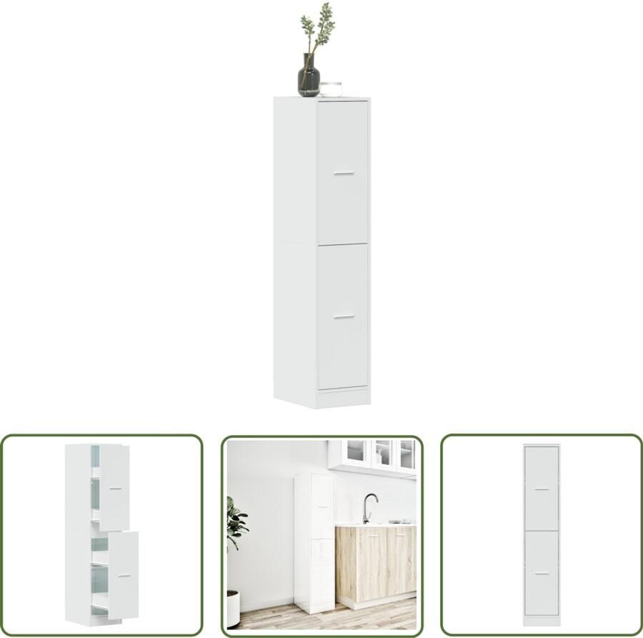 The Living Store Apothekerskast 30x41x144 5 cm bewerkt hout hoogglans wit Apotheker Kast Opslagkast Houten Kast Witte Kast Badkamerkast