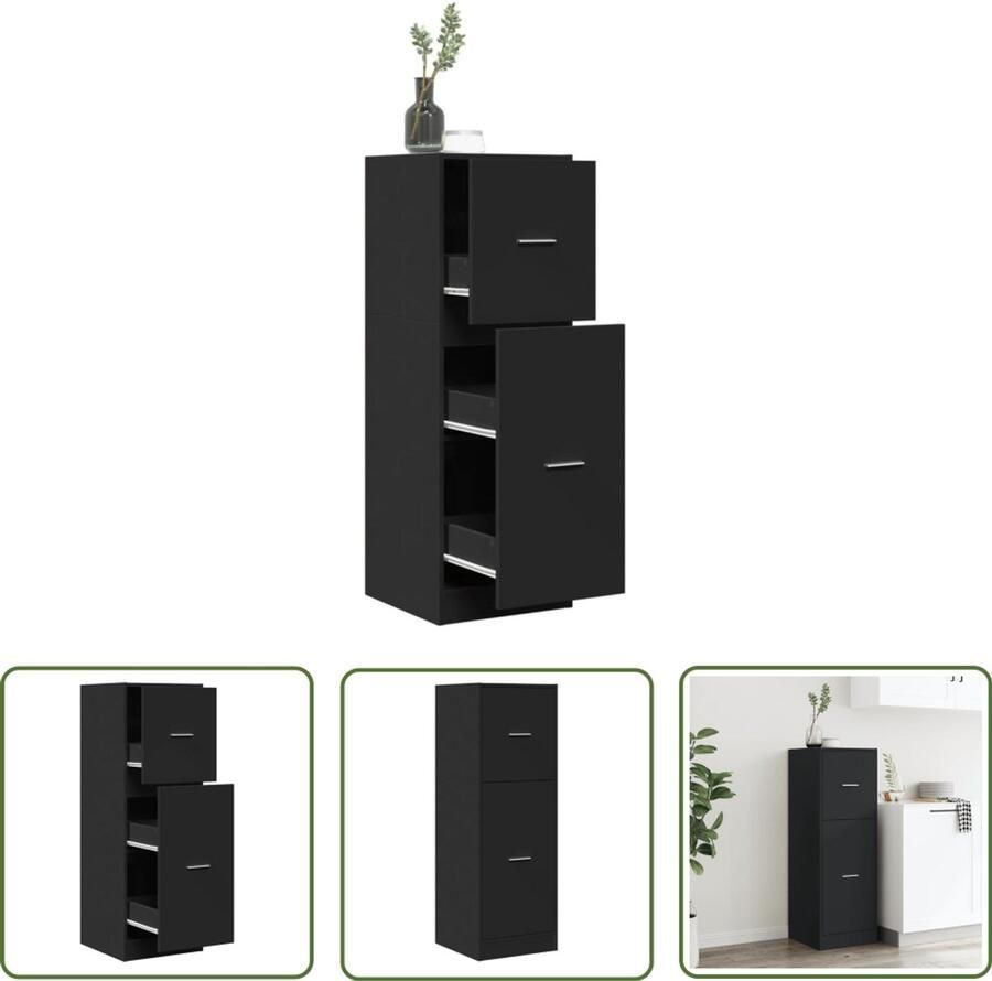 VidaXL Opslagkast Apotheker Kast Apothekerskast 40x41x118 cm bewerkt hout zwart Boekenplank Vintage Kast Houten Kast