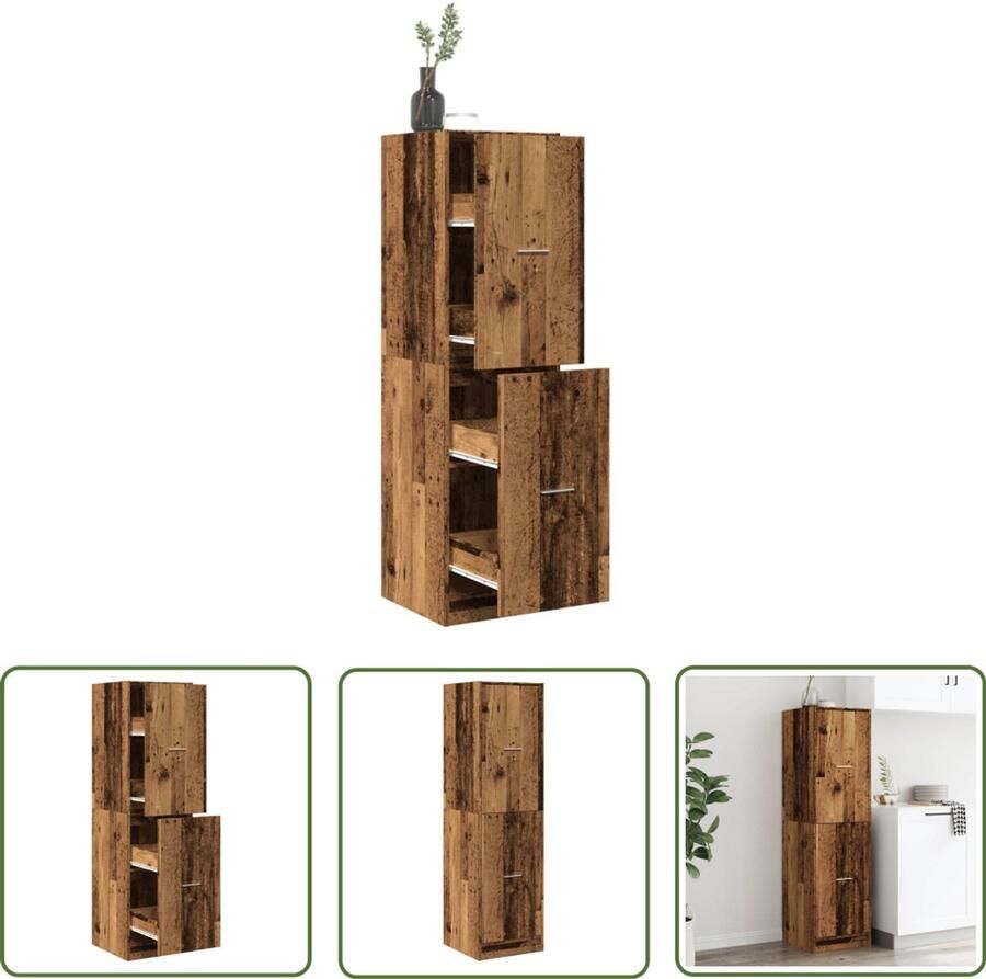 The Living Store Apothekerskast 40x41x144 5 cm bewerkt hout oud houtkleurig Apotheker Kast Opslagkast Boekenkast Vintage Kast Houten Kast