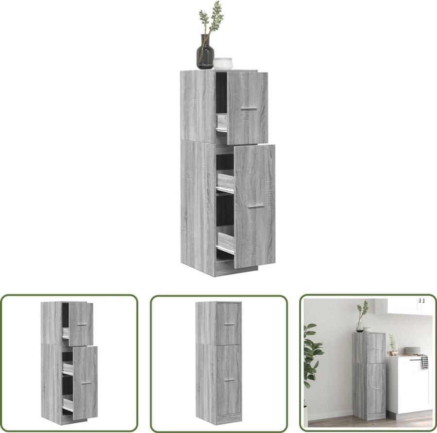 The Living Store Apothekerskast 30x41x118 cm bewerkt hout grijs sonoma eiken Apothekerkast Opslagkast Boekenkast Vintage Kast Houten Kast