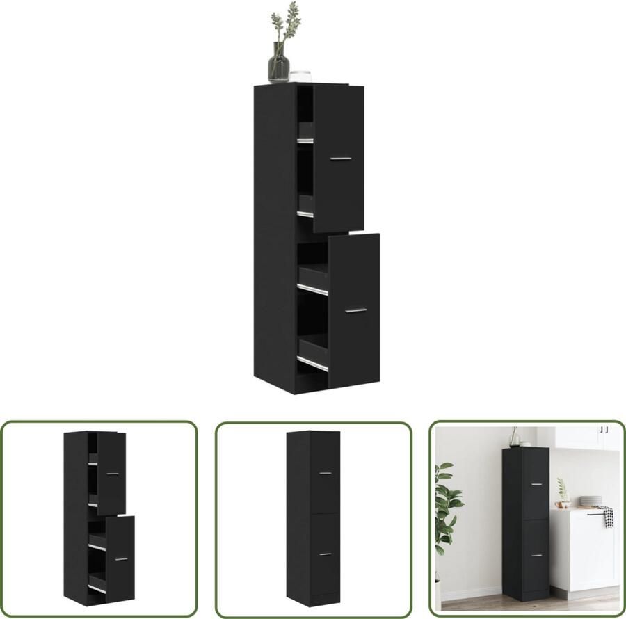 The Living Store Apothekerskast 30x41x144 5 cm bewerkt hout zwart Apothekerkast Opslagkast Houten Kast Vintage Kast Boekenkast