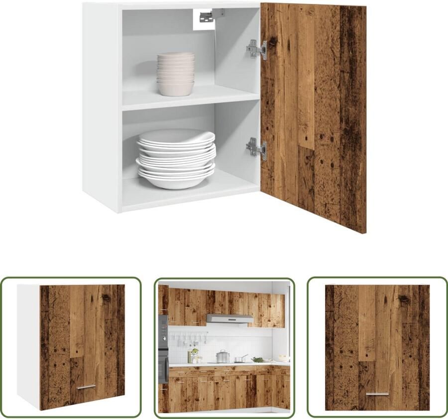 VidaXL Opslagkast Hangkast Lyon 50x31x60 cm bewerkt hout oud houtkleurig Keukenkasten Houten Kast Vintage Kast