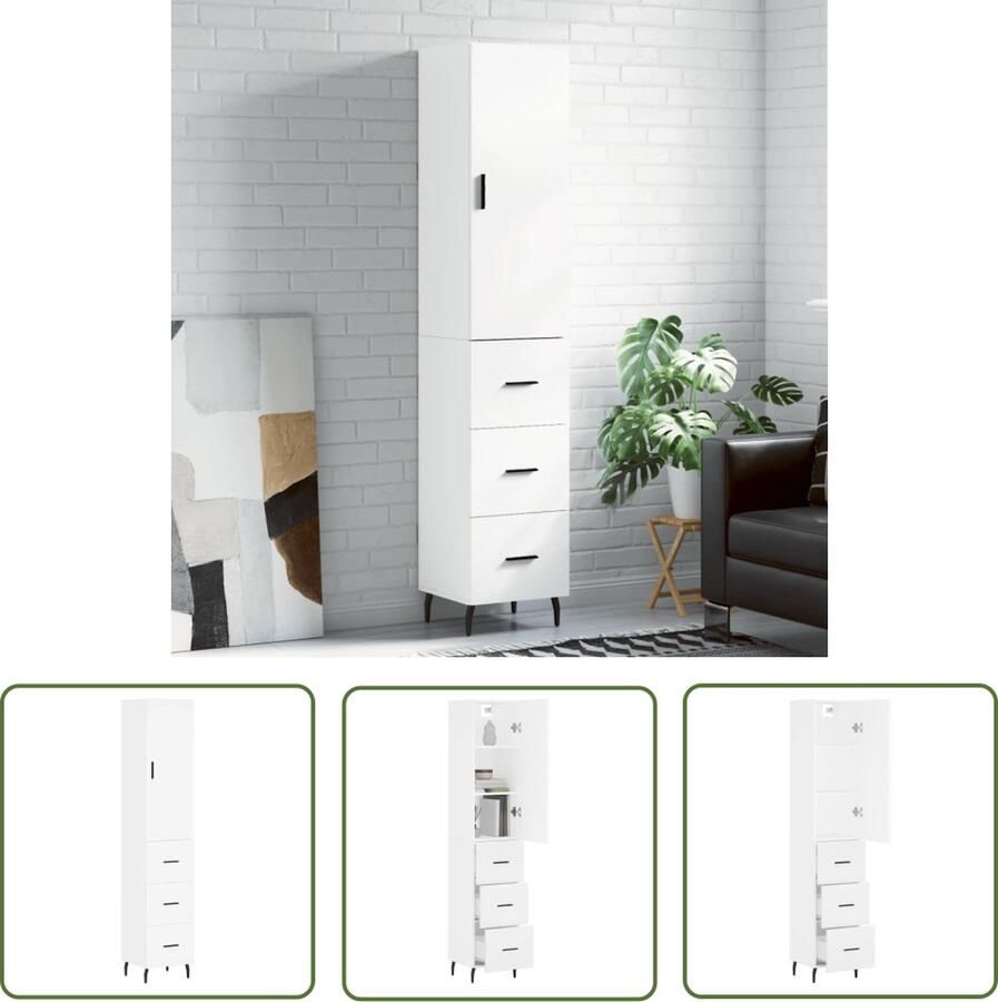 VidaXL Opslagkast Hoge Kast Hoge kast 34 5x34x180 cm bewerkt hout wit Houten Kast Wit Meubel Modern Design