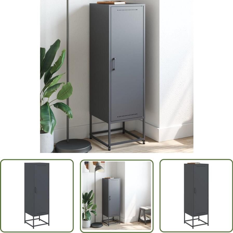 The Living Store Hoge kast 36x39x123 cm staal antracietkleurig Industriële Kast Metalen Kast Opbergkast Hoogslaapkast Woonkamer Meubels