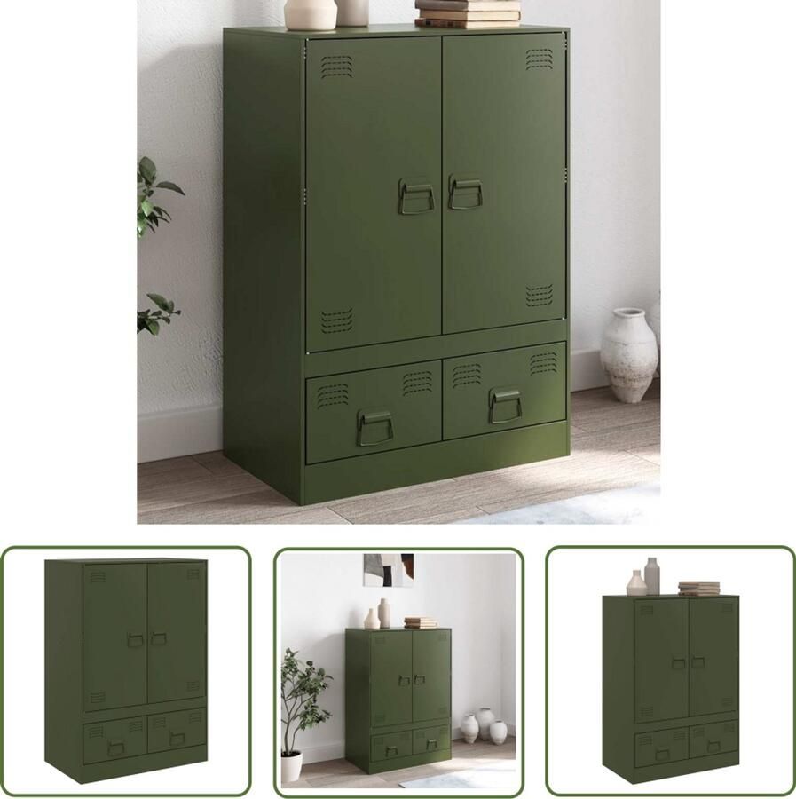 The Living Store Hoge kast 67x39x95 cm staal olijfgroen Hoge Kast Kasten Opslagruimte Woonkamer Decoratie Industriële Stijl - Foto 2
