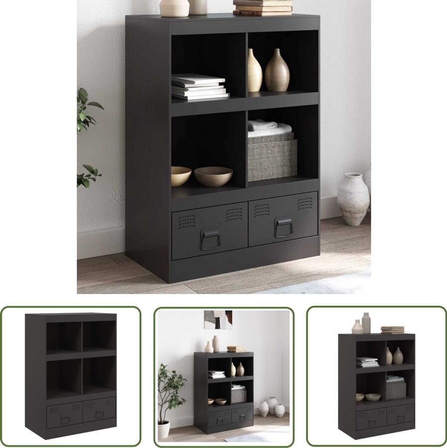 The Living Store Hoge kast 67x39x95 cm staal zwart Hoge Kast Koudgewalst Staal Zwarte Kast Opbergkast Designkast