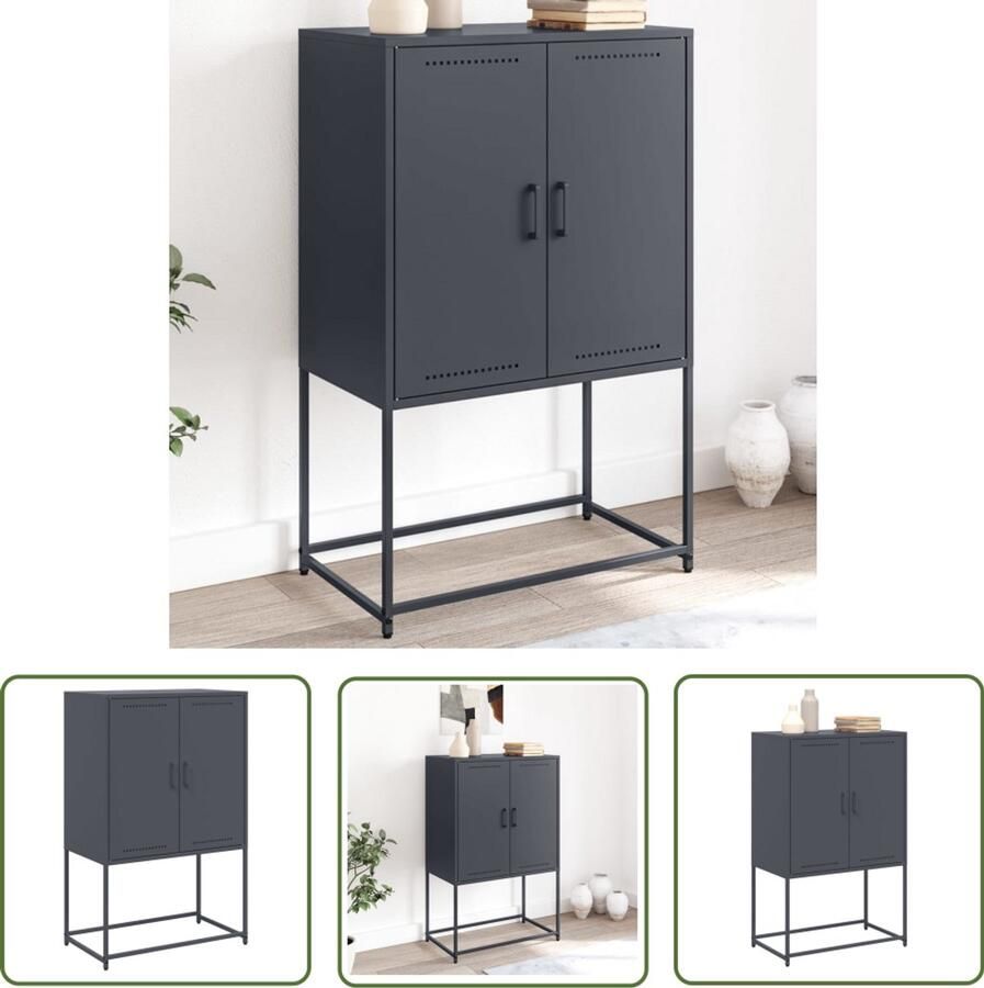The Living Store Hoge kast 68 5x38 5x107 cm staal antracietkleurig Hoge Kast Industrieel Design Opbergkast Metalen Kast Staalkast