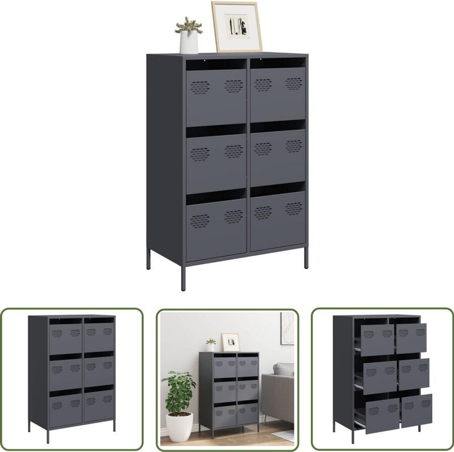 The Living Store Hoge kast 68x39x101 5 cm staal antracietkleurig Hoge Kast Opslagkast Metaalkast Antraciet Kast Boekenkast