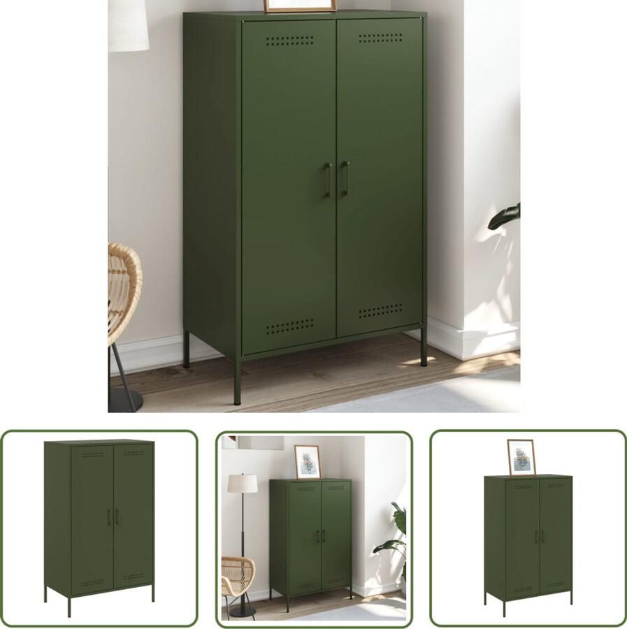 The Living Store Hoge kast 68x39x113 cm staal olijfgroen Hoge Kast Industrieel Design Staalkast Opbergkast Woonkamer Kast