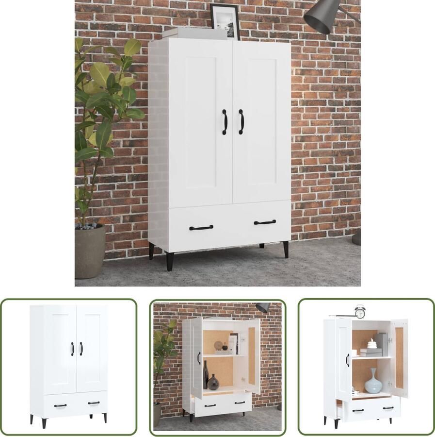 The Living Store Hoge kast 70x31x115 cm bewerkt hout hoogglans wit Hoge Kast Industrieel Design Witte Kast Houten Kast Opbergkast