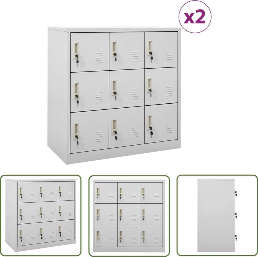 The Living Store Lockerkasten Opbergkast 90 x 45 x 92.5 cm Lichtgrijs Staal Met Sloten 9 Lockers Locker Kast Opslagkast Schoolkas Kantooropstelling Metalen Kast - Foto 2