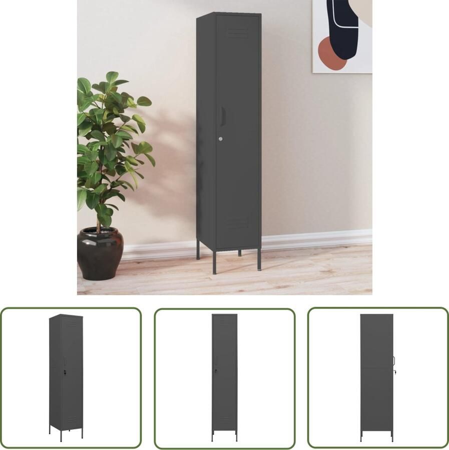 The Living Store Lockerkast Antraciet Staal 35 x 46 x 180 cm 4 verstelbare schappen Lockerkast Opslagkast Metalen Kast Staalkast Anthraciethout