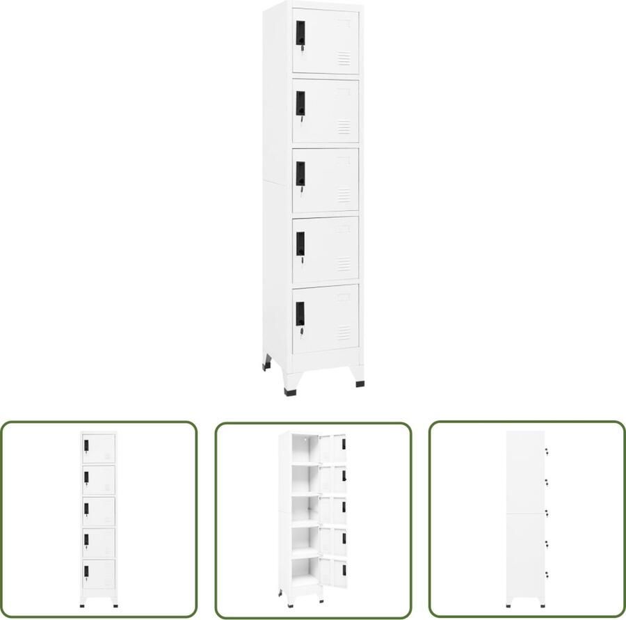 The Living Store Lockerkast Wit Staal 38x40x180 cm Met Afsluitbare Deuren en Ventilatie Lockerkast Opslagkast Bergruimte Metalen Kast Staalkast