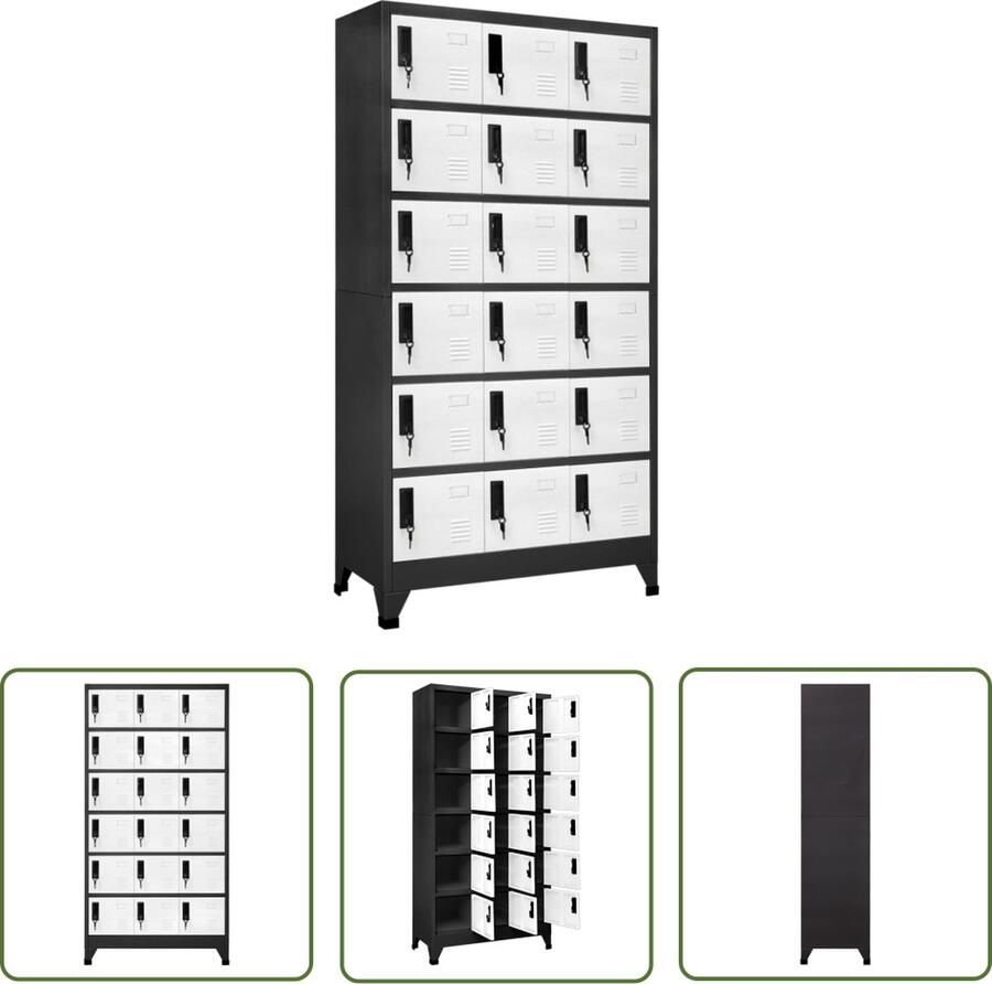 The Living Store Lockerkast 90x40x180 cm staal antracietkleurig en wit Lockerkast Opslagkast Bergruimte Metalen Kast Staalkast - Foto 2