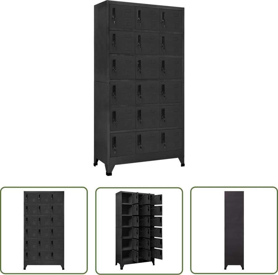 The Living Store Lockerkast 90x40x180 cm staal antracietkleurig Lockerkast Opslagkast Metalen Kast Kantooraccessoires Schoolbenodigdheden - Foto 2