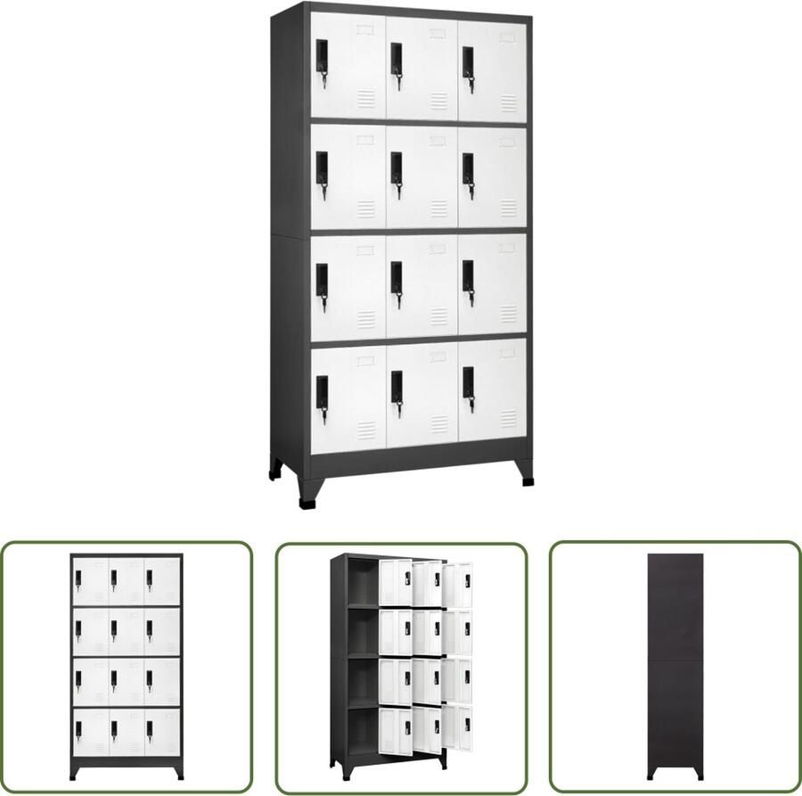 The Living Store Lockerkast Moderne opbergkast Antraciet Wit 90x45x180 cm Lockerkast Opslagkast Bergruimte Metalen Kast Staalkast - Foto 2