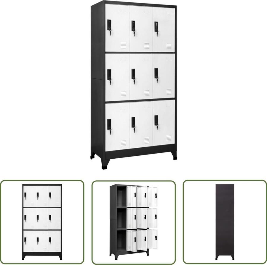The Living Store Lockerkast 90x45x180 cm staal antracietkleurig en wit Lockerkast Opslagkast Kantooraccessoires Schoolbenodigdheden Metalen Kast - Foto 2