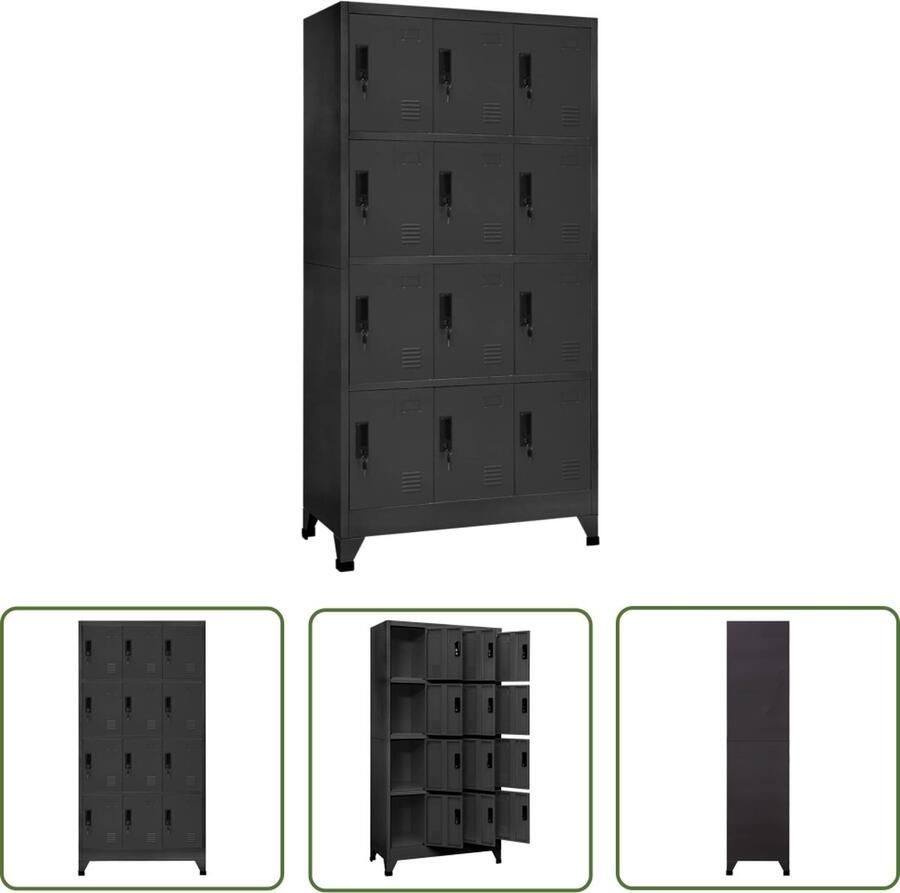 The Living Store Lockerkast 12 deurs 90 x 45 x 180 cm Antraciet Staal Lockerkast Opslagkast Kantooraccessoires Schoolbenodigdheden Metalen Kast - Foto 2