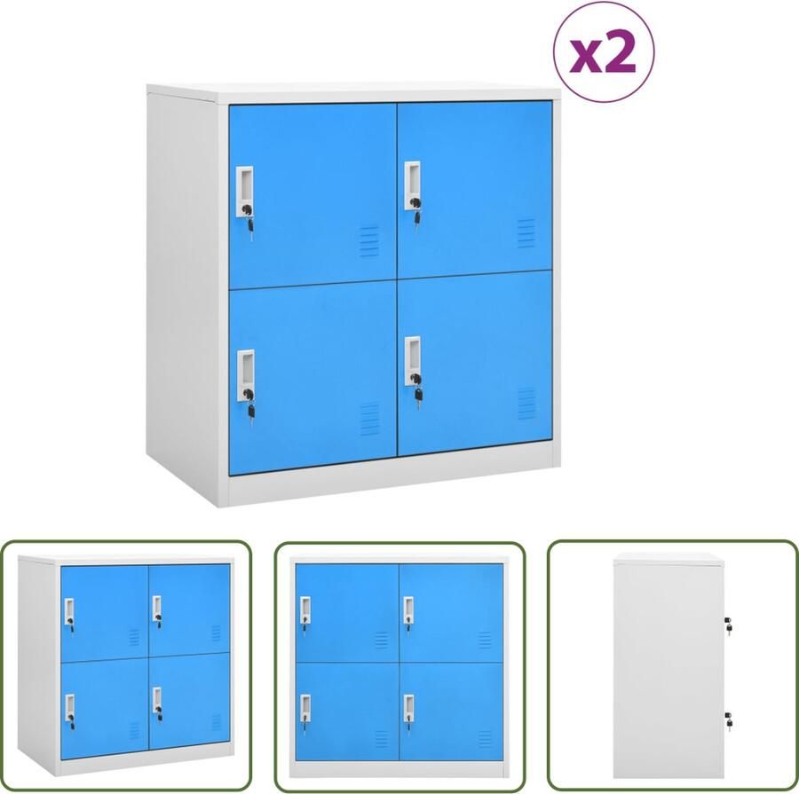 The Living Store Lockerkasten 2 st 90x45x92 5 cm staal lichtgrijs en blauw Lockerkast Opslagkast Kantooraccessoires Schoolbenodigdheden Metalen Kast - Foto 2