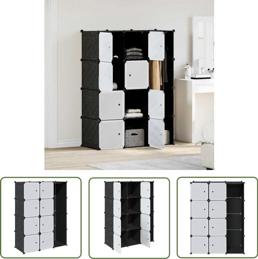 The Living Store Kast met 9 vakken modulair 109x36 5x143 cm zwart en wit Modulaire Kast Opslagkast Zwarte Kast Witte Kast Plastic Kast - Foto 2