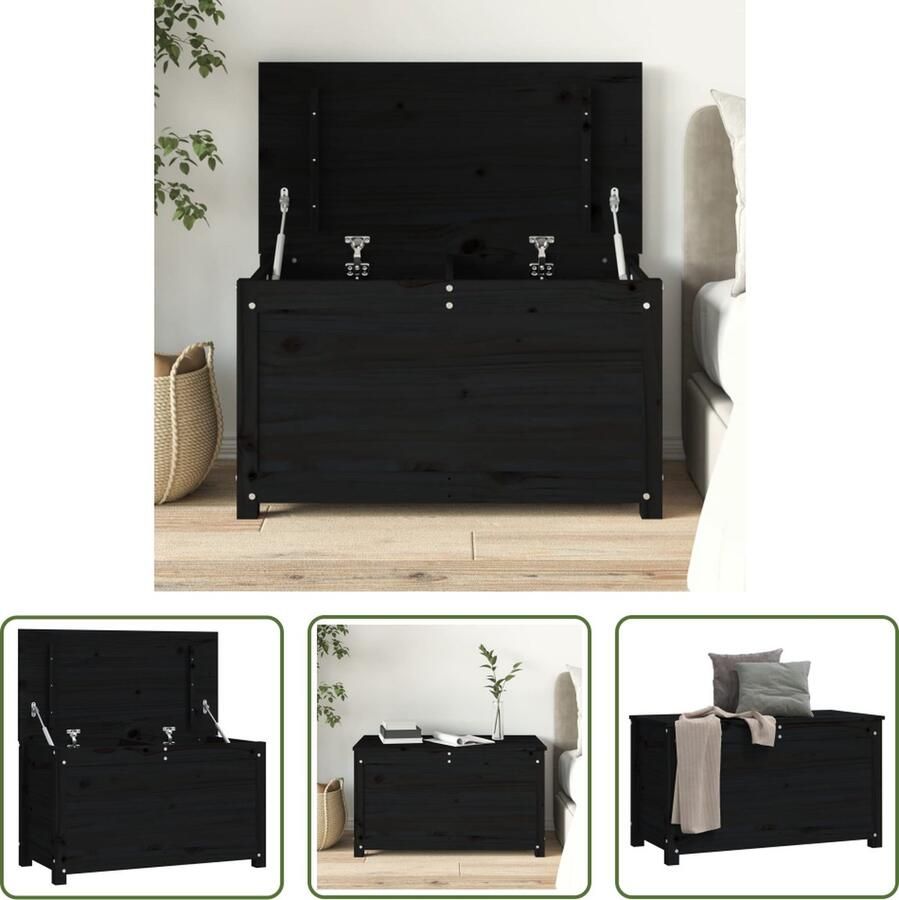 The Living Store Opbergdoos Massief grenenhout 80 x 40 x 45.5 cm Zwart Opbergdoos Opslagkast Kast Hout Grenenhout - Foto 2