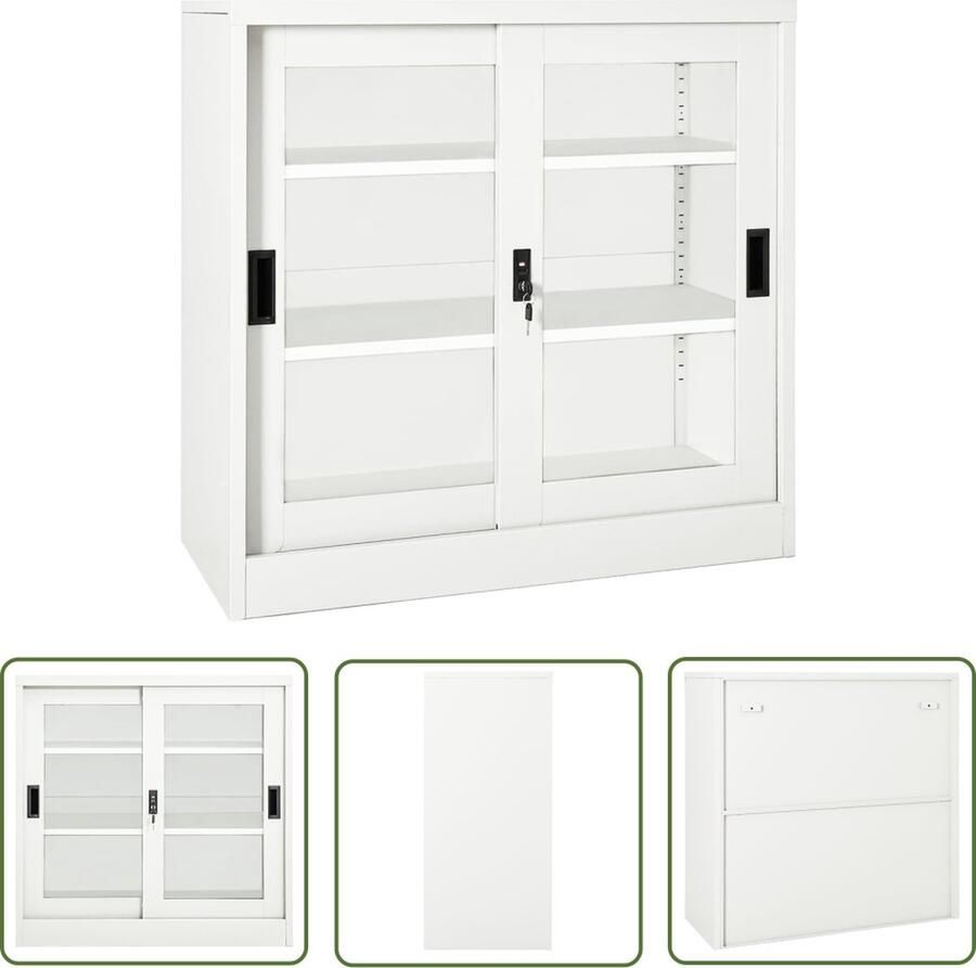 The Living Store Roldeurkast Staal en Gehard Glas 90x40x90 cm Met Schuifdeuren Wit Rolladeurkast Opslagkast Kantoormeubel Boekenkast Archivak - Foto 2