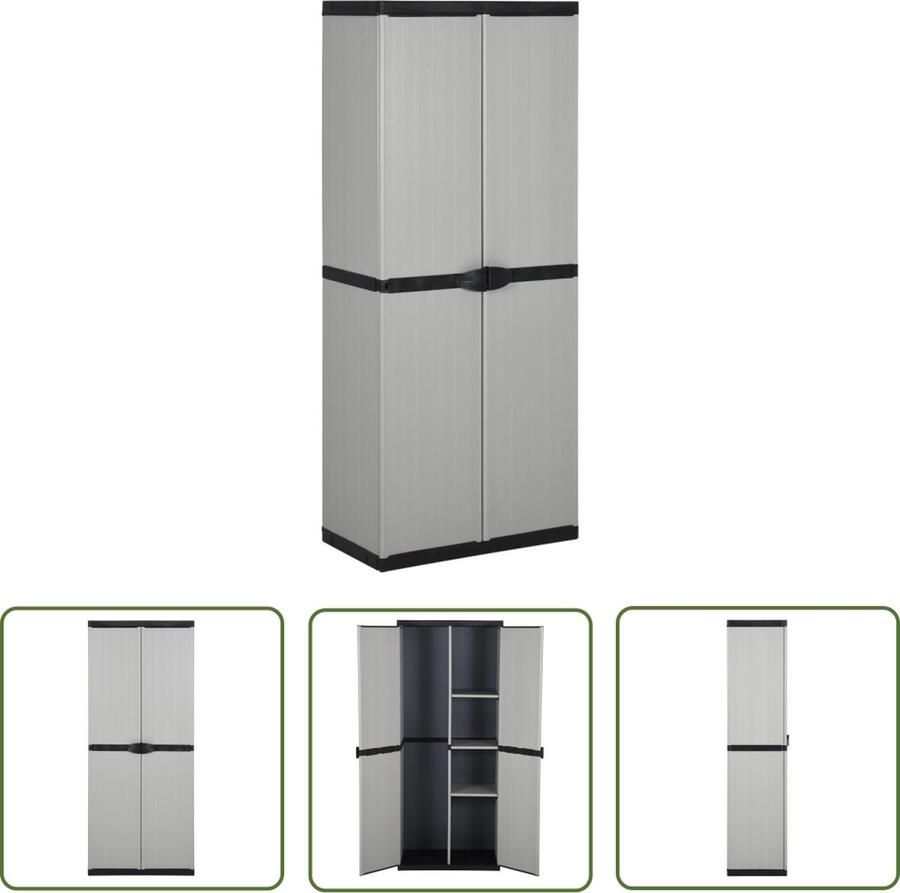 The Living Store Terraskast Grijs en zwart PVC en PP 68 x 40 x 168 cm 3 schappen Tuin Kast Opslagkast Buitenschrank Veranda Kast Pvc Kast - Foto 2