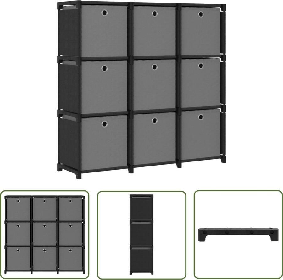 The Living Store Kast met 9 vakken met boxen 103x30x107 5 cm stof zwart Vakkenkast Opslagkast Woonaccessoires Modern Design Zwarte Kleur - Foto 2