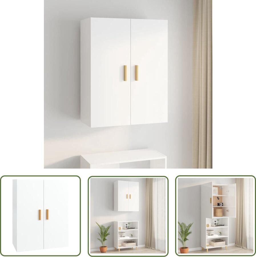 The Living Store Hangkast 69 5x34x90 cm hoogglans wit Hangkast Wandkast Opslagoplossing Houten Kast Witte Kast