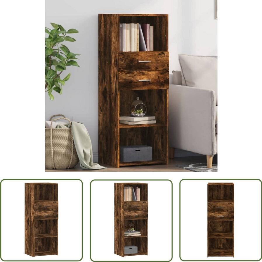 The Living Store Hoge kast 45x42 5x124 cm bewerkt hout gerookt eikenkleurig Hoge Kast Houten Kast Opbergkast Scandinavisch Design Gerookt Eiken