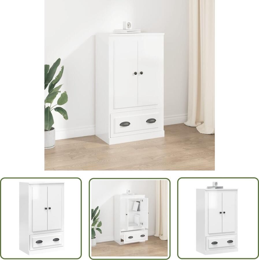 The Living Store Hoge kast 60x35 5x103 5 cm bewerkt hout hoogglans wit Hoge Kast Buffetkast Opslagoplossing Keukenopslag Woonkamerspullen