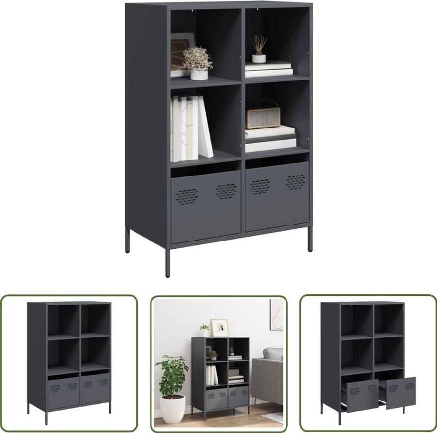 The Living Store Hoge kast 68x39x103 5 cm staal antracietkleurig Hoge Kast Metalen Kast Opbergkast Entreehal Kast Keuken Kast