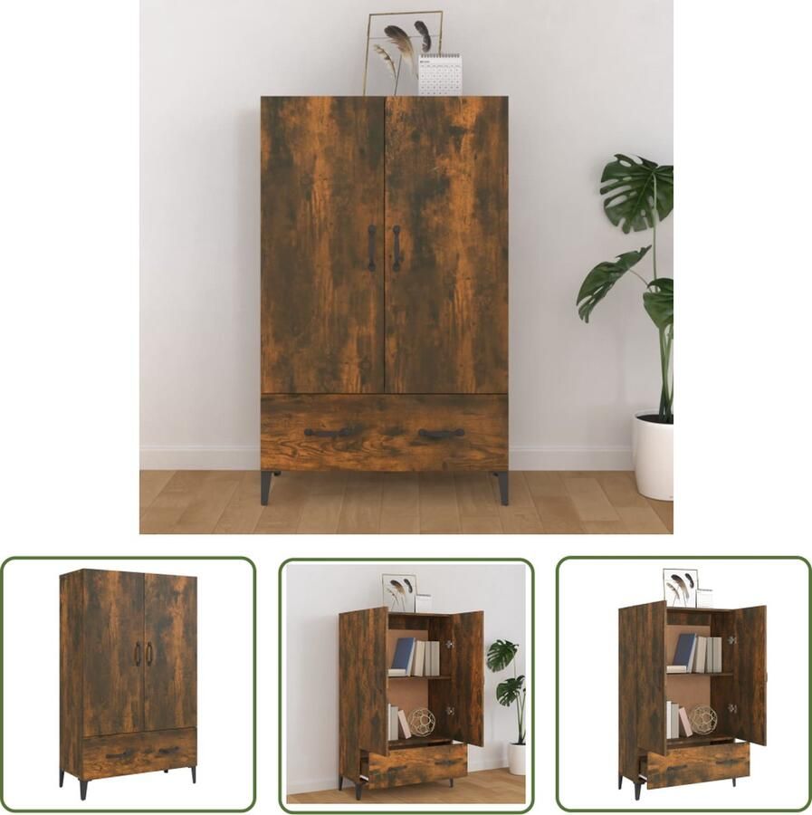 VidaXL Opslagoplossing Hoge Kast Hoge kast 70x31x115 cm bewerkt hout gerookt eikenkleurig Bruine Kast Houten Kast Vintage Kast