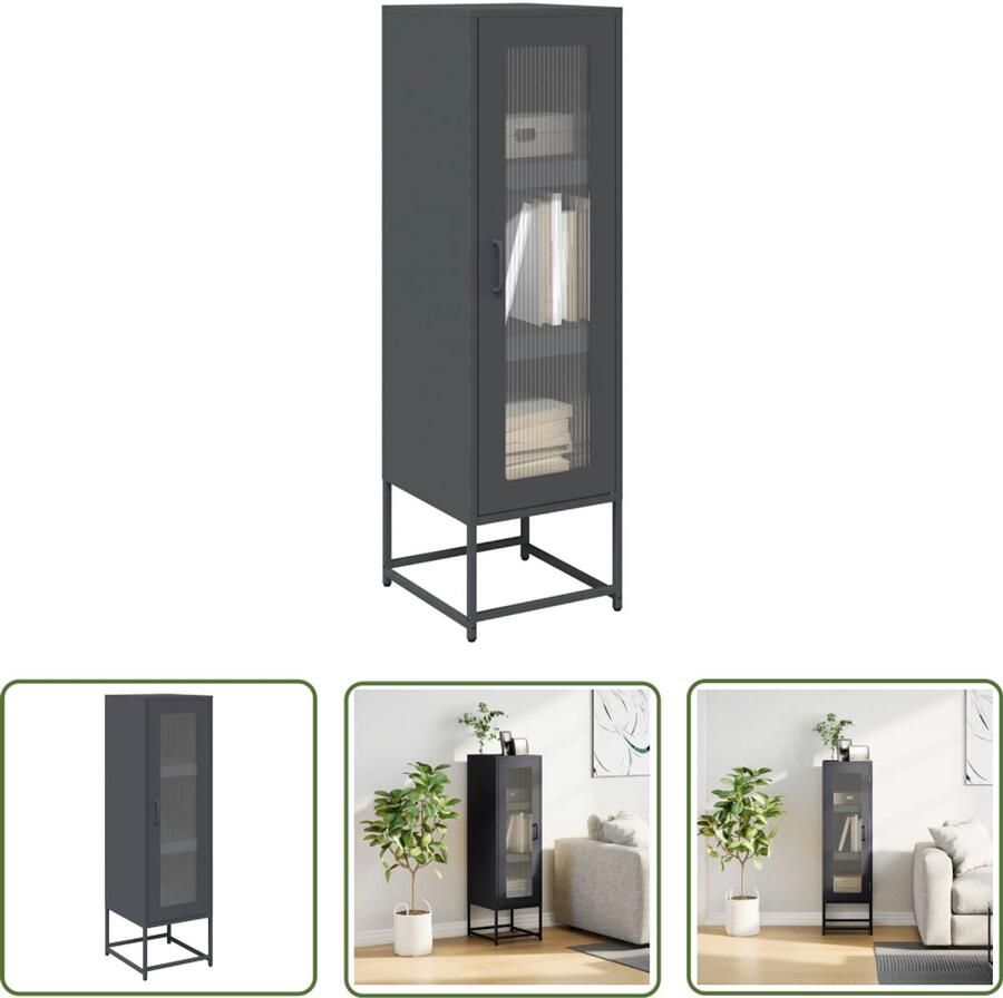 The Living Store Hoge kast 36x39x123 cm koudgewalst staal antracietkleurig Hoge Kast Staalkast Keukenkast Opslagoplossing Designkast