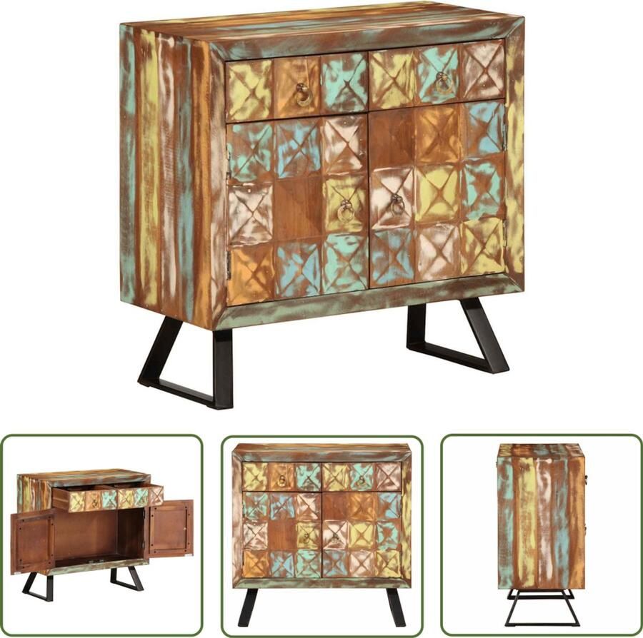 The Living Store Ladekast 70x35x70 cm massief gerecycled hout meerkleurig Ladekast Opslagoplossing Industriële Stijl Vintage Design Recyceld Hout