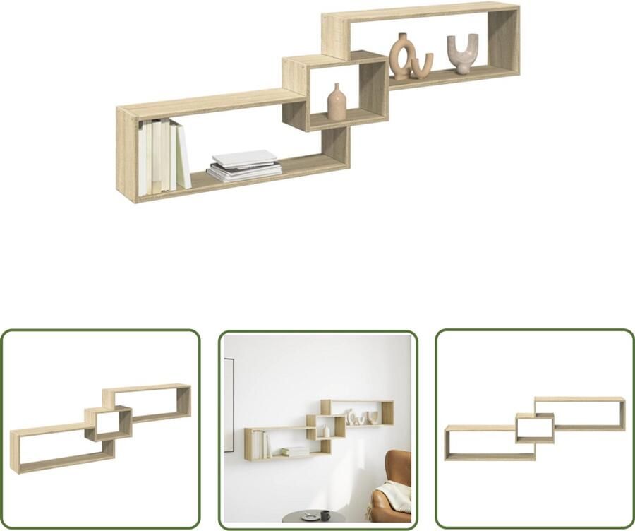 The Living Store Wandkast 158x18x53 cm bewerkt hout sonoma eikenkleurig Wandkast Houten Kast Opslagoplossing Zwevende Kast Salontafel