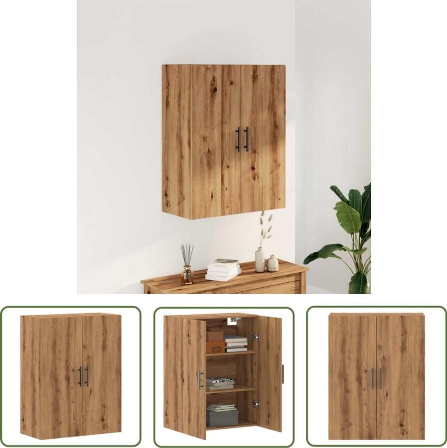 The Living Store Wandkast 69 5x34x90 cm artisanaal eikenkleurig Wandkast Houten Kast Opbergkast Salontafel Tv-meubel