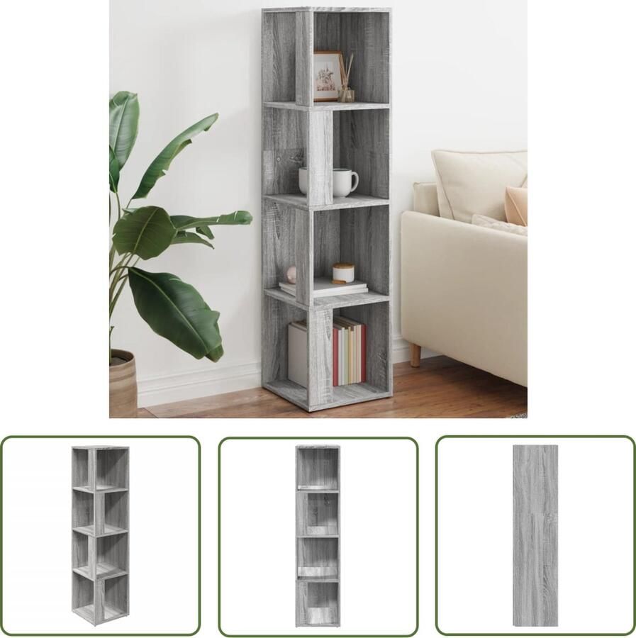 The Living Store Hoekkast 33x33x132 cm bewerkt hout grijs sonoma eikenkleurig Hoekkast Opslagruimte Grijze Kast Houten Kast Salontafel - Foto 2
