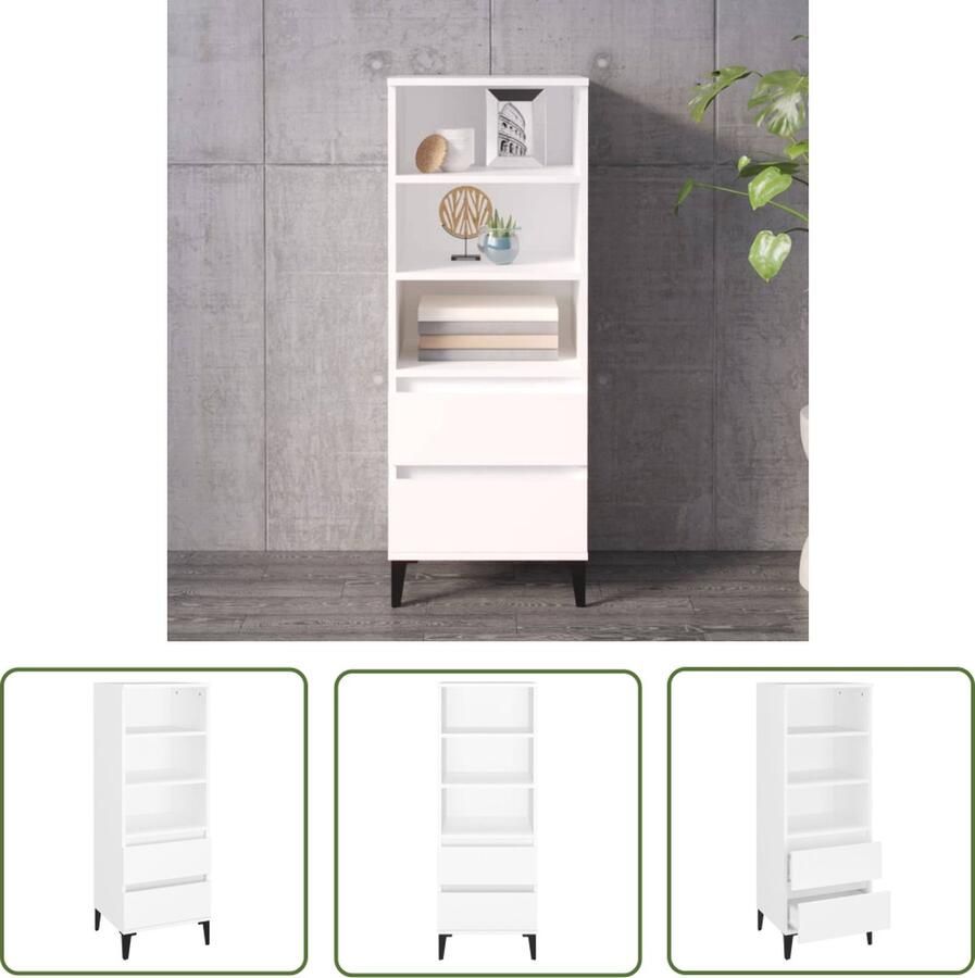The Living Store Hoge kast 40x36x110 cm bewerkt hout wit Bijzettafel Houten Kast Opslagkast Vintage Kast Design Kast