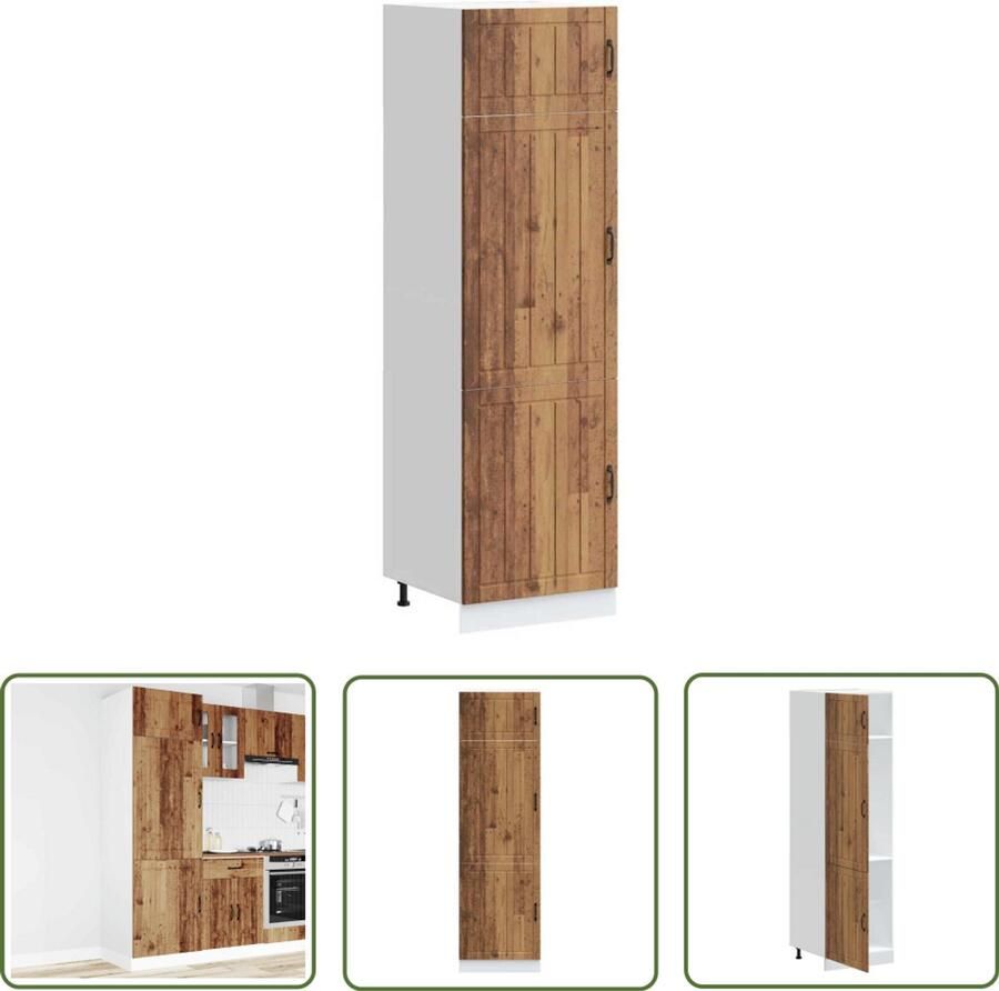 VidaXL Keukenkast Lucca bewerkt hout oud houtkleurig Keukenkast Opslagruimte Houten Kast Vintage Design Keuken Organisatie